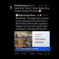Screenshot from Mickelson's post on X regarding Chicago Public Schools layoffs/X: @PhilMickelson